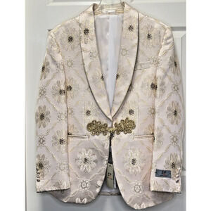 Kent & Park Cream Gold Embellished Tuxedo Jacket 40R J103 Italy Formal
